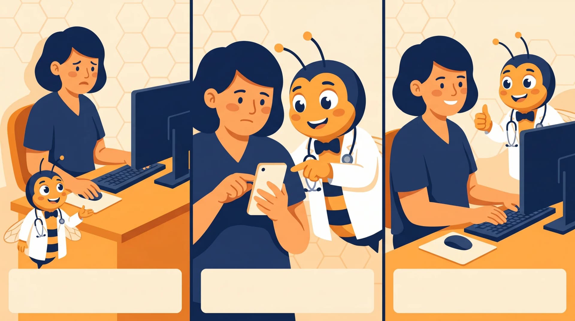 HCC Buddy mascot beside a coder running a quick HCC lookup on a personal phone