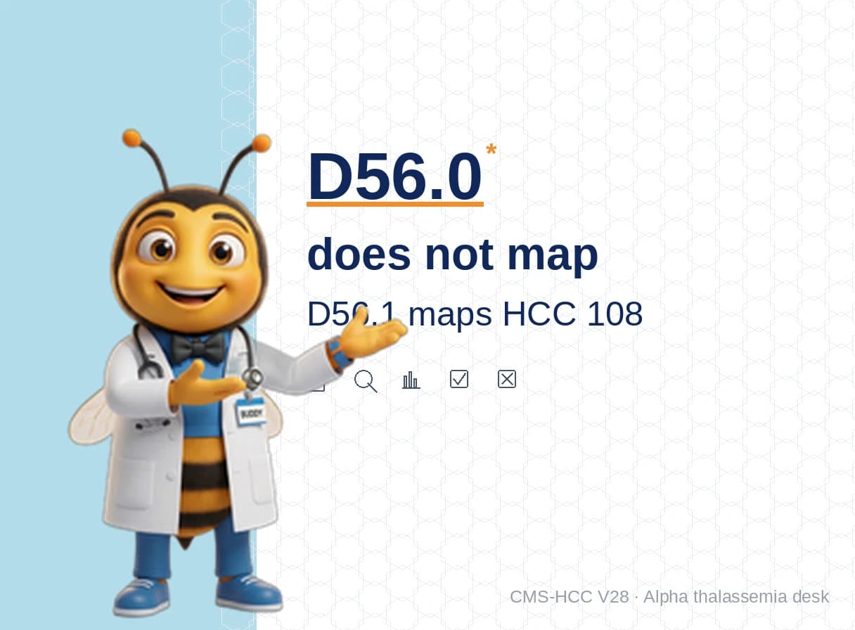 D56.0 Alpha Thalassemia Does Not Map in V28. D56.1 / D56.2 / D56.5 Are HCC 108.