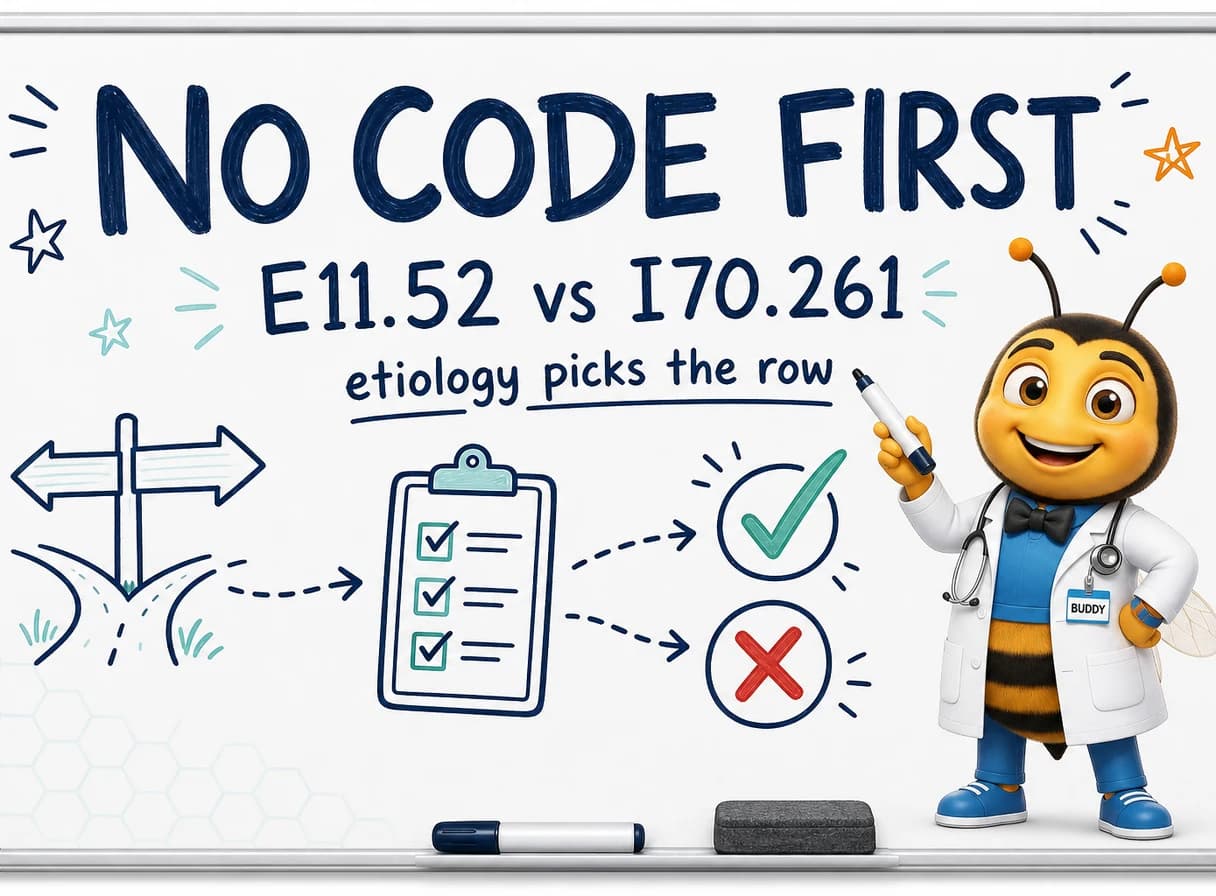 E11.52 vs I70.261: There Is No Code-First Row