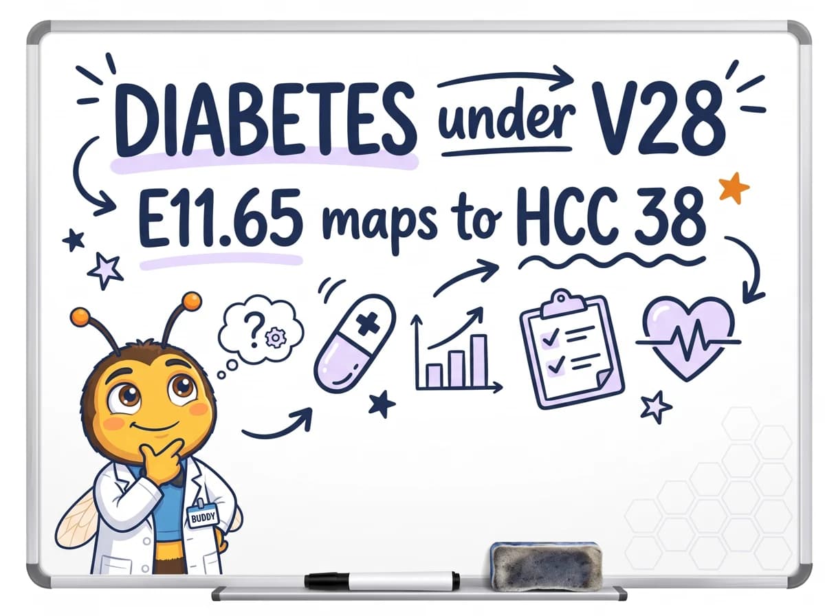 Diabetes HCC Coding 2026: V28 E11 Map and MEAT