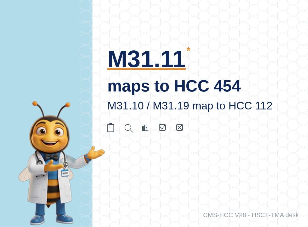 M31.11 HSCT-TMA Maps to HCC 454 in V28. M31.10 and M31.19 Map to HCC 112.
