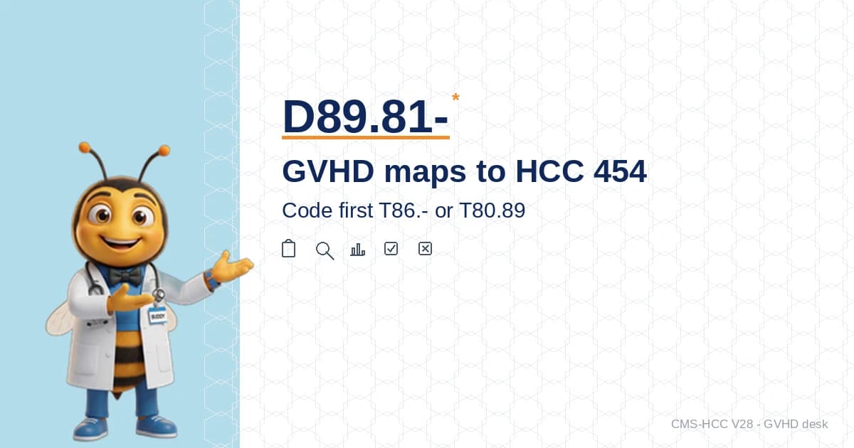 D89.81- GVHD Maps to HCC 454 in V28. Code First T86.- or T80.89.