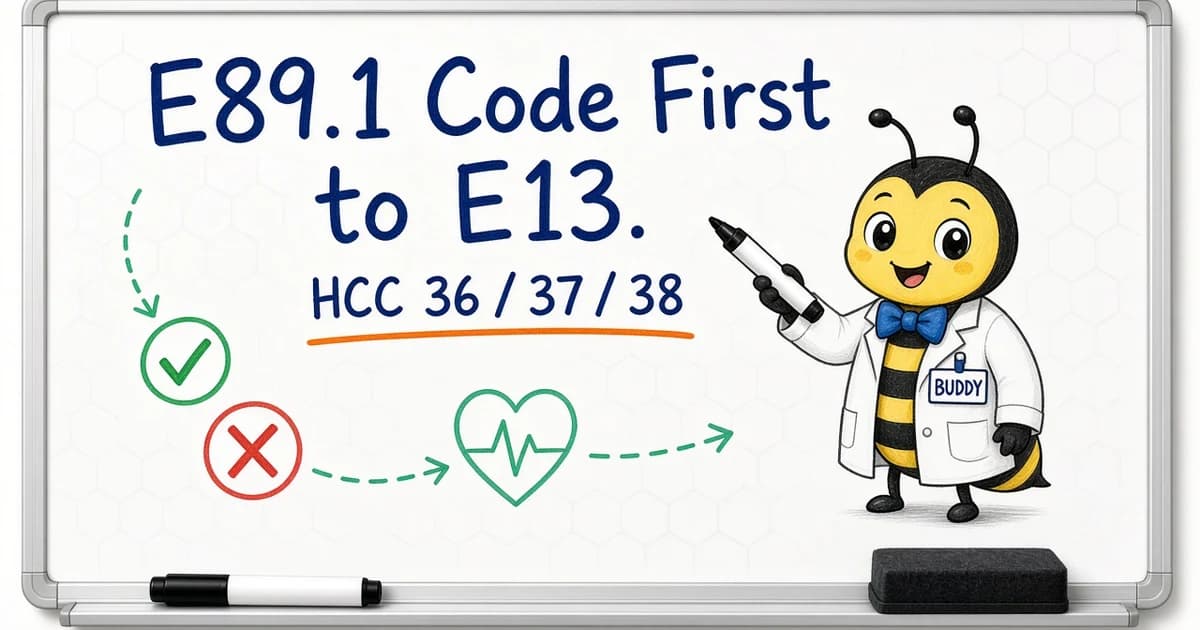E89.1 Code First Points to E13. Complication Character Picks HCC 36, 37, or 38.