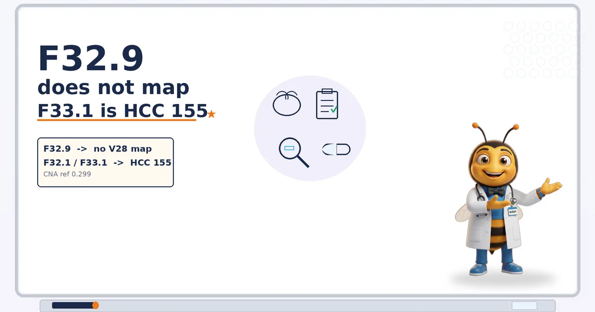 F32.9 Does Not Map in V28. Moderate Depression F32.1 / F33.1 Is HCC 155.