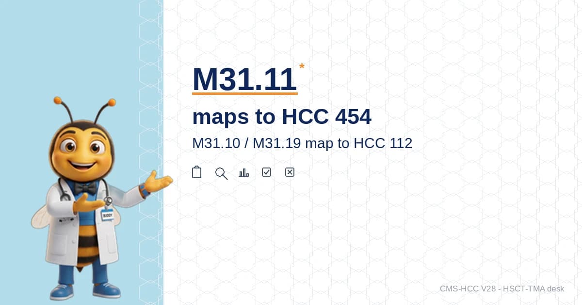 M31.11 HSCT-TMA Maps to HCC 454 in V28. M31.10 and M31.19 Map to HCC 112.