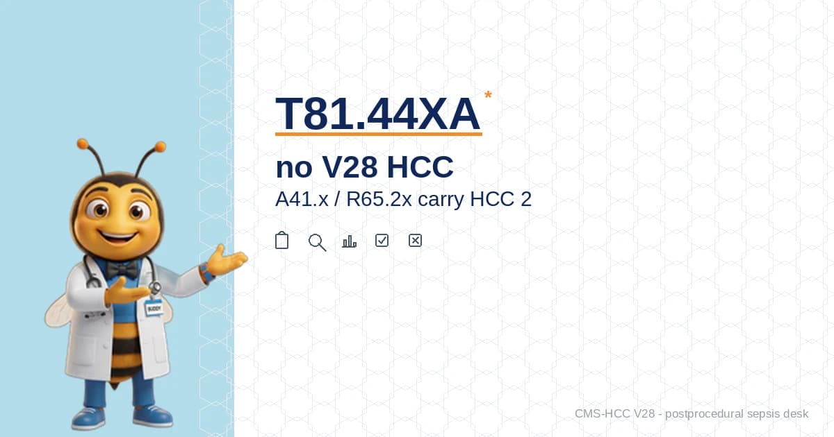T81.44XA and T81.12XA Do Not Map in V28. The Sepsis Code Carries HCC 2.