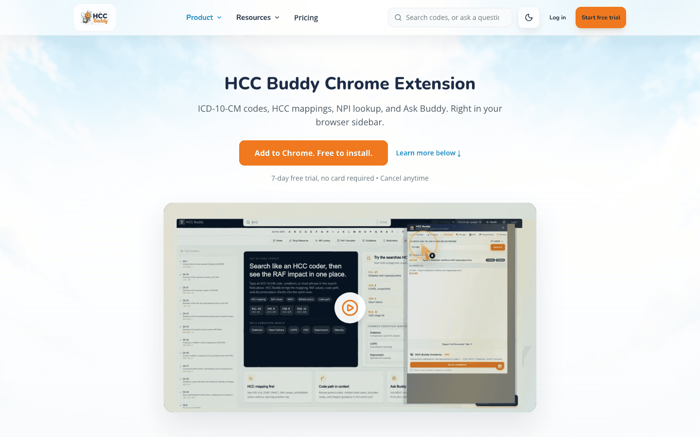 HCC Buddy Chrome extension beside a browser workflow