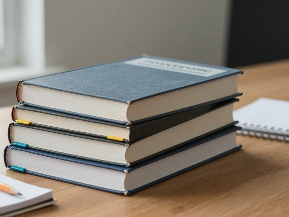 Tabbed medical code books stacked on a desk beside a pencil, illustrating preparation for the AAPC CPC-M master coding credential exam