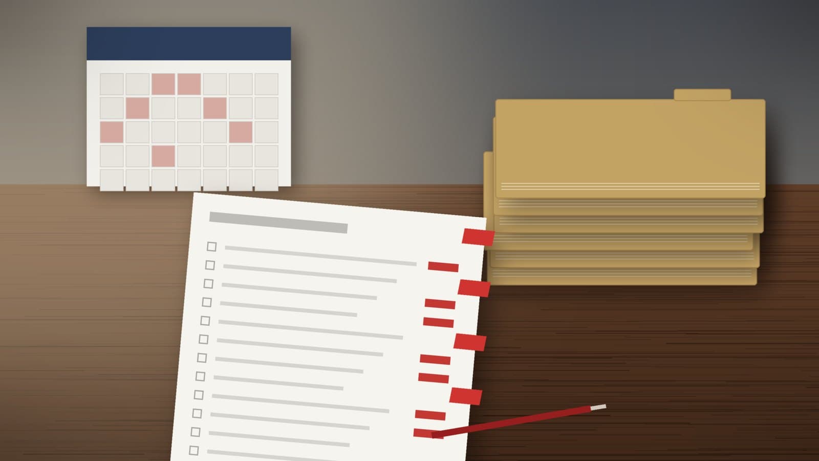 Chart folders with a red-flagged worklist and a wall calendar on a coding desk, for a Medicare Advantage diagnosis-delete FCA settlement
