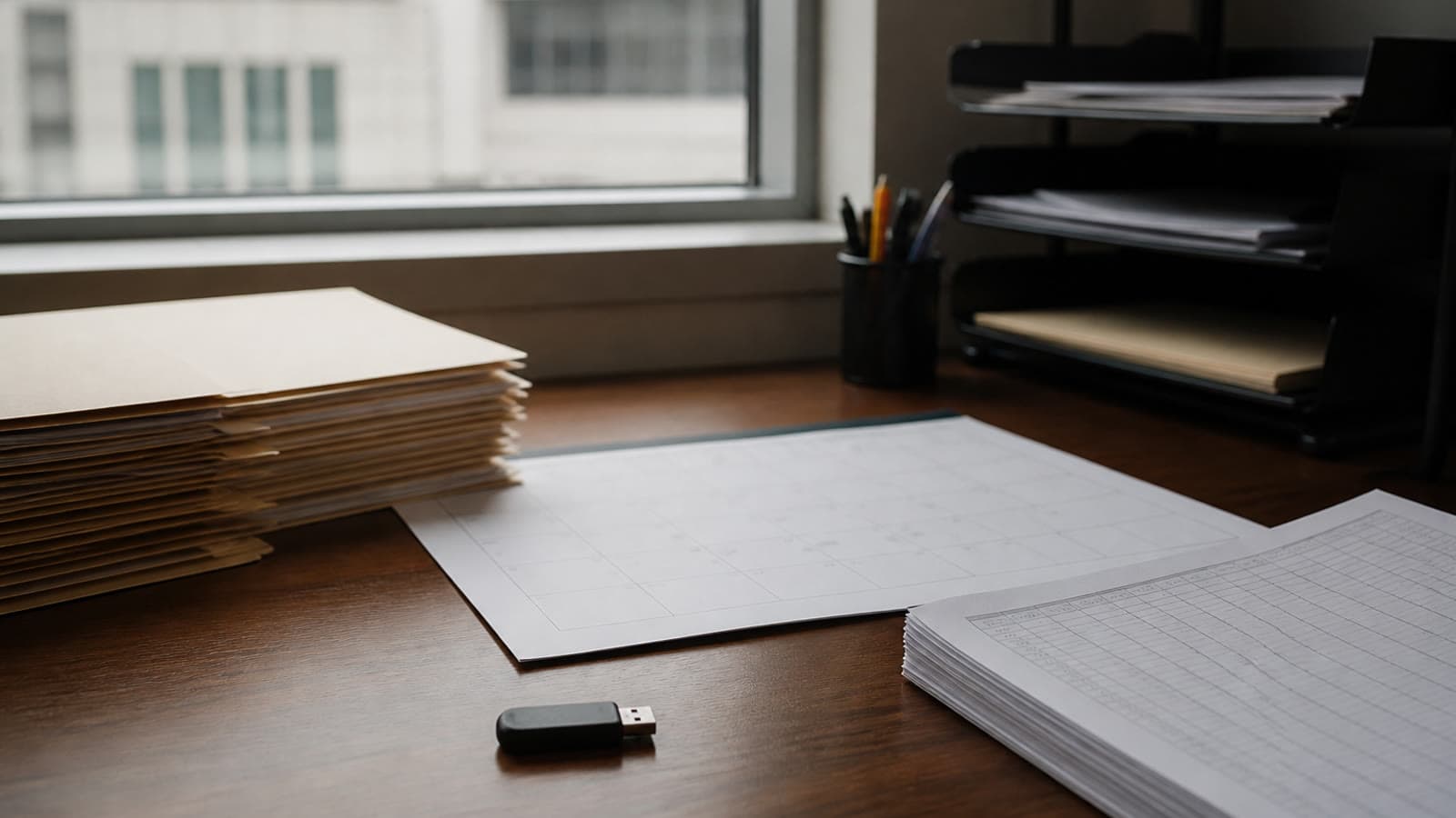 A coder desk with folders and a printed packet, standing in for the FY 2027 IPPS Table 6 files before October 1.