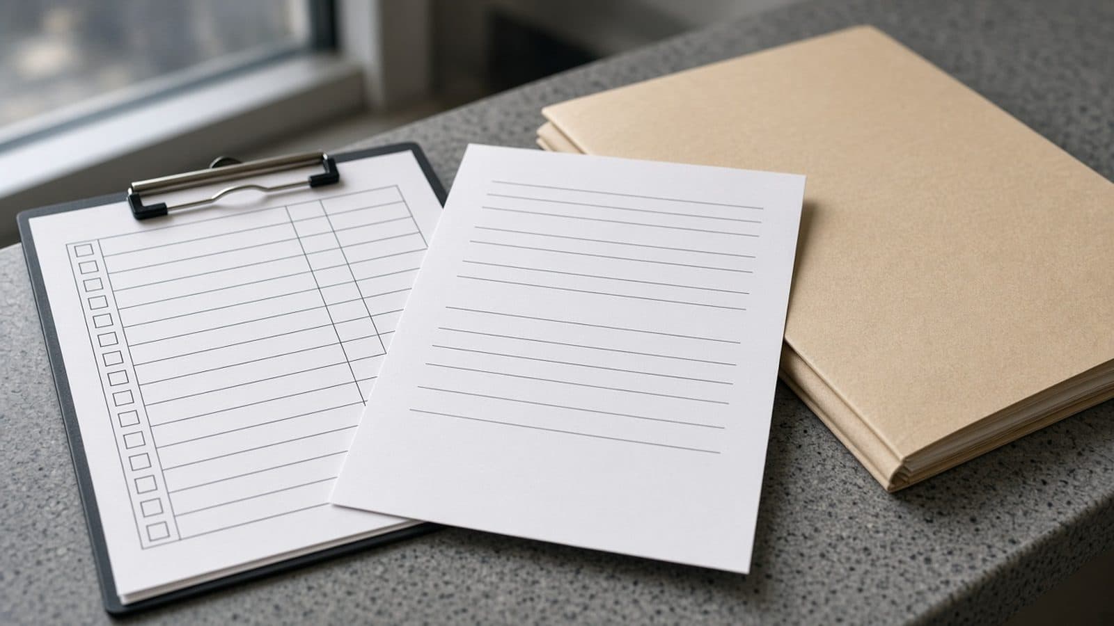 Printed HCV screening coverage memo and blank lab requisition on a billing desk for CMS NCD 210.13 reconsideration
