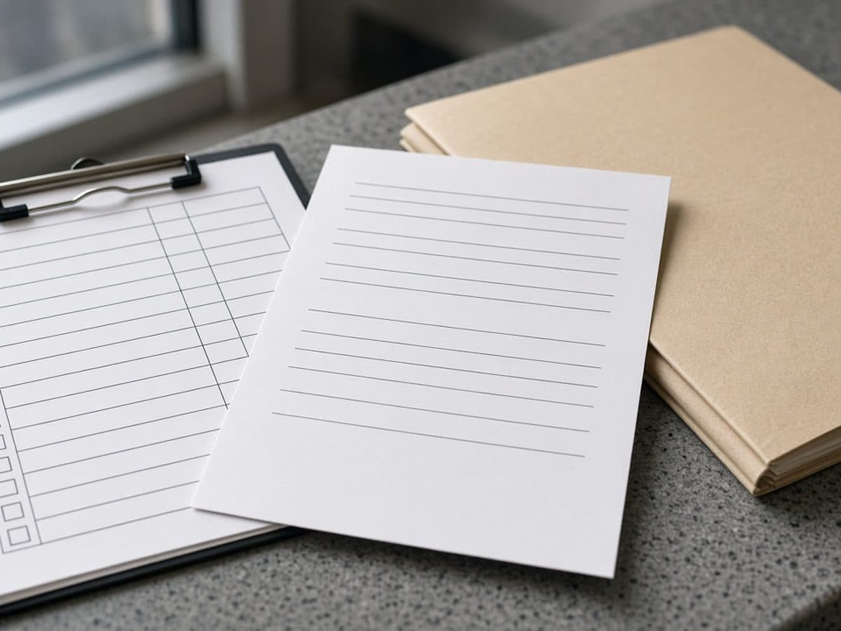 Printed HCV screening coverage memo and blank lab requisition on a billing desk for CMS NCD 210.13 reconsideration