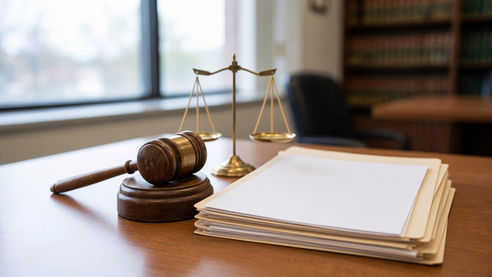 Wooden gavel beside stacked manila chart folders on a desk, signaling a Medicare Advantage risk-adjustment False Claims Act settlement