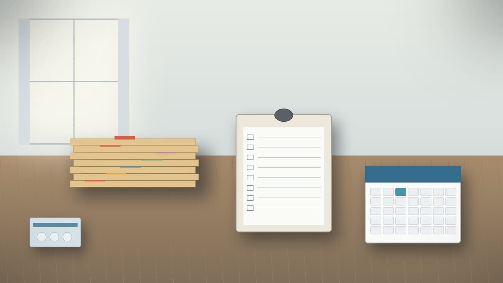 A home health billing desk with claim folders, a supply checklist, and a calendar marked for a January consolidated billing update