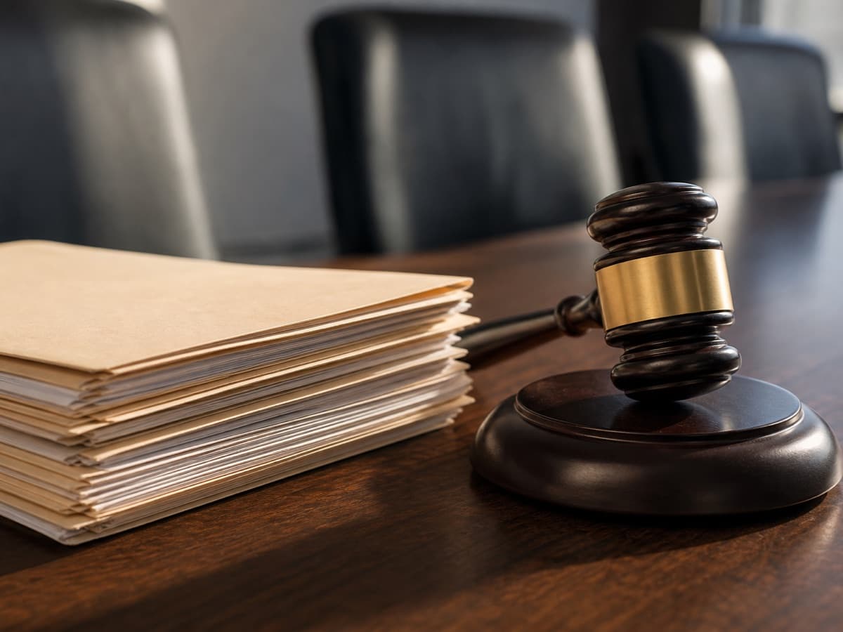 A judge's gavel beside a stack of medical file folders, representing the Kaiser Permanente False Claims Act risk-adjustment settlement
