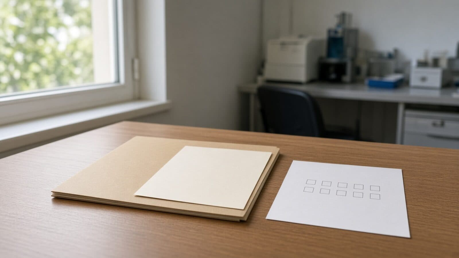 Printed laboratory NCD coverage checklist and ICD-10 worksheet on a hospital lab billing desk