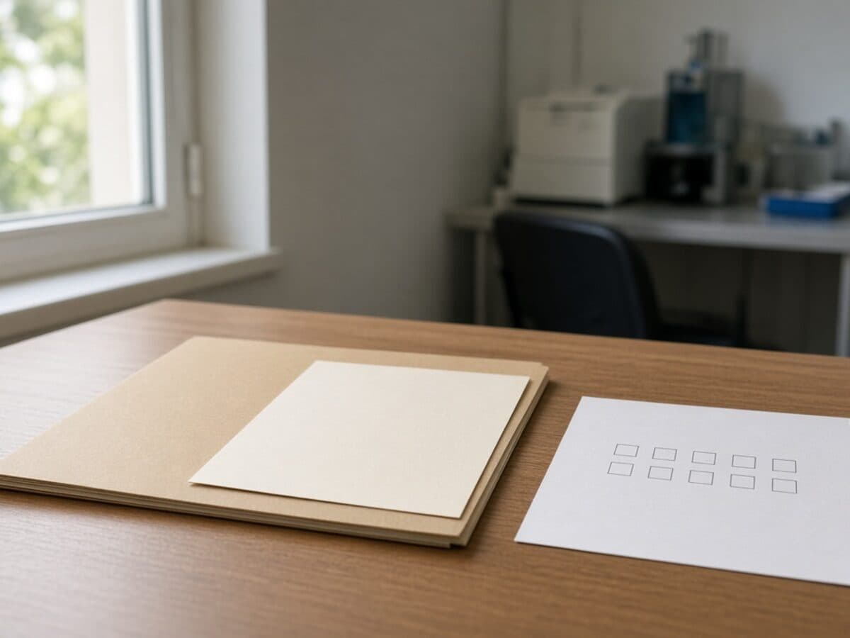 Printed laboratory NCD coverage checklist and ICD-10 worksheet on a hospital lab billing desk
