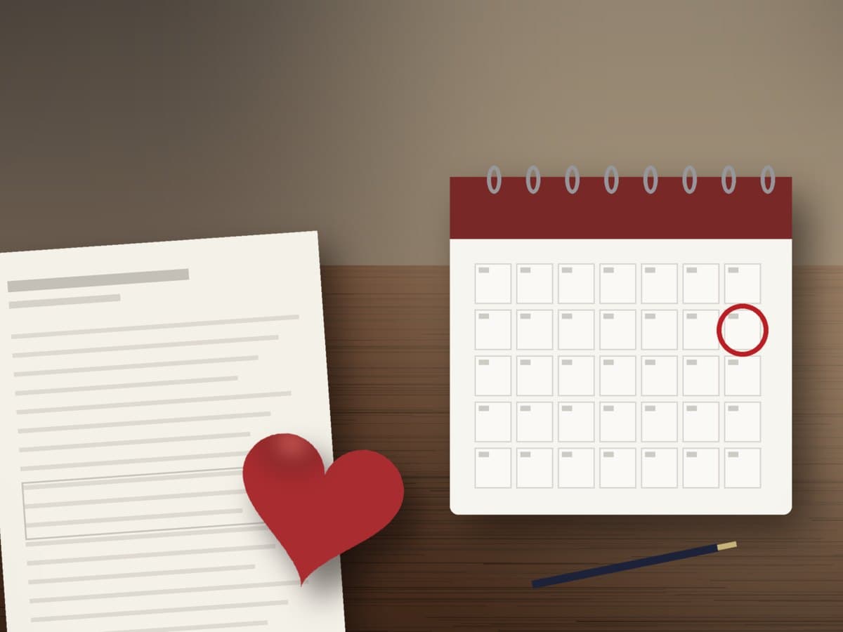 Desk calendar with one date circled beside a blank coverage memo and a red heart, for the CMS TAVR aortic regurgitation NCA comment window